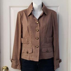 Womens Brown Tailored Button-Front Blazer Jacket